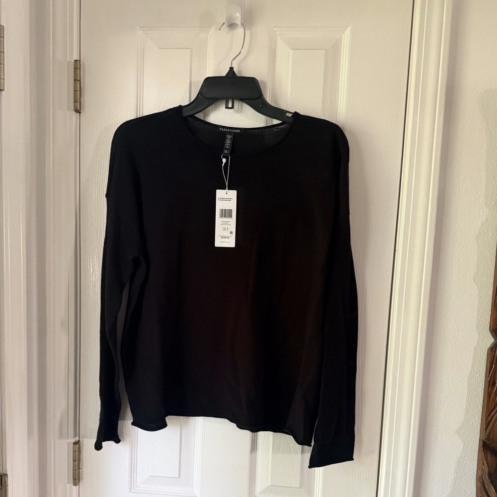Eileen Fisher Womens Black 100% Wool Crewneck Pullover Sweater Small F4JM-W5164M